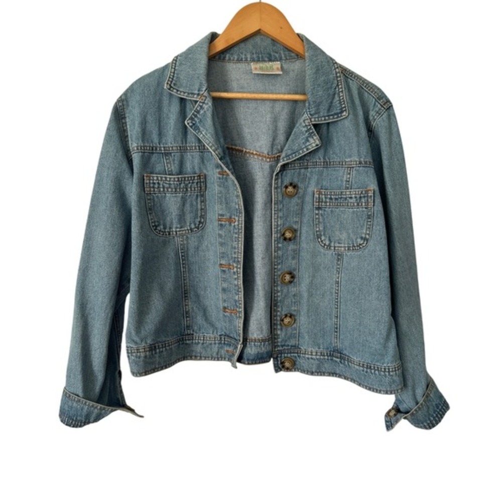 Vintage Bill Blass Boxy Cropped Trucker Denim Jacket Women's L 90s Americana
